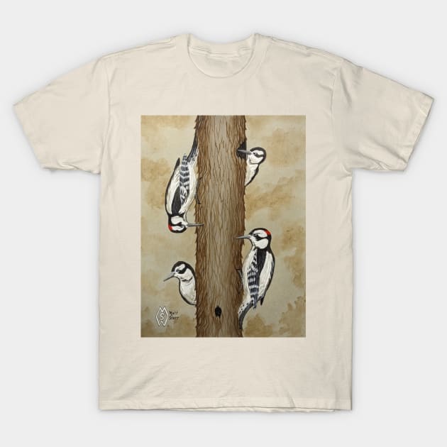 Downy woodpeckers in the forest T-Shirt by Matt Starr Fine Art